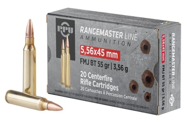 PPU RANGEMASTER BRASS 5.56 NATO 55-GRAIN 20-ROUNDS FMJBT