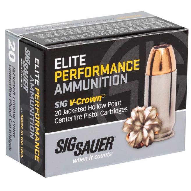 SIG SAUER ELITE PERFORMANCE 9MM 124-GRAIN 20-ROUNDS V-CROWN JHP SIG SAUER ELITE PERFORMANCE 9MM 124-GRAIN 20-ROUNDS V-CROWN JHP - Handgun Ammo - Texas Gun Store