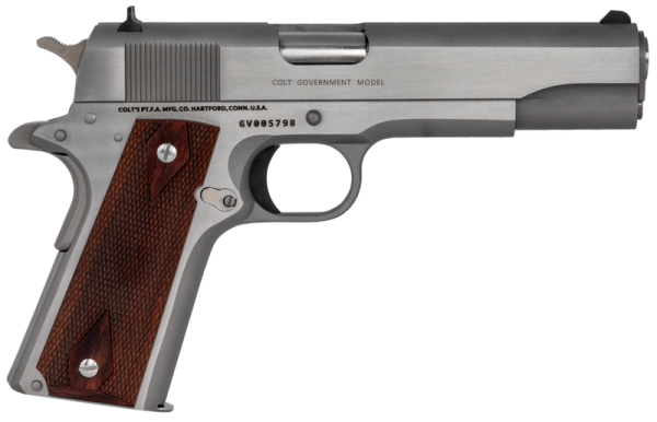 COLT 1911 GOVERNMENT STAINLESS .45 ACP 5" BARREL 7-ROUNDS ROSEWOOD GRIPS