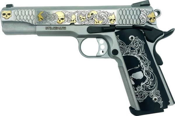 SMITH AND WESSON 1911 E-SERIES "SKULLS" STAINLESS / GOLD .45 ACP 5" BARREL 8-ROUNDS GRABAGUN EXCLUSIVE