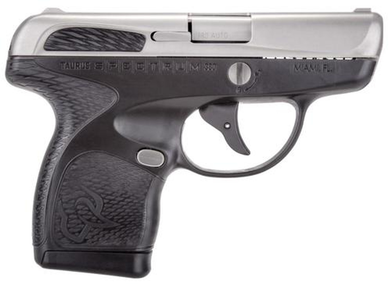 Taurus, Spectrum, Semi-automatic Striker Fired Pistol, 380ACP, 2.8" Barrel, Black Polymer Frame, Black Overmold, Stainless Slide, 1-6Rd & 1-7Rd, 2 Magazines Taurus, Spectrum, Semi-automatic Striker Fired Pistol, 380ACP, 2.8" Barrel, Black Polymer Frame, Black Overmold, Stainless Slide, 1-6Rd & 1-7Rd, 2 Magazines - Taurus - Texas Gun Store